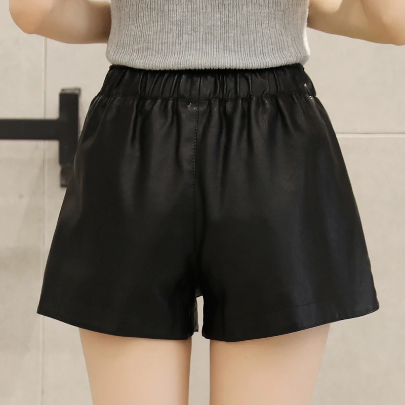 Женские шорты из ПУ кожи с заклепками и эластичным поясом|shorts short|leather shortspu leather