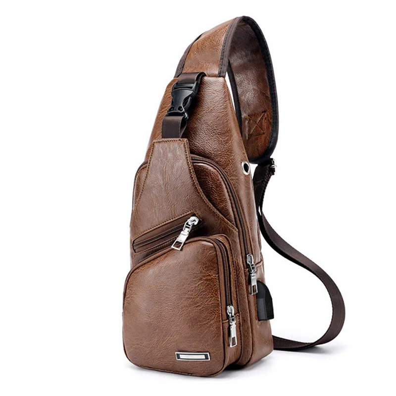 

2021 Men's USB Charging Bag Men's Chest Bag for Custom PU PVC Shoulder Bag Diagonal Package Messenger Travel Bag Cross Body Bags