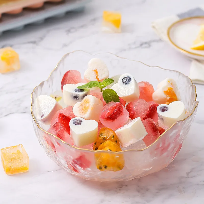 

21-cell silicone ice tray mold, creative heart-shaped round square ice box popsicle mold with lid, ice hockey mold