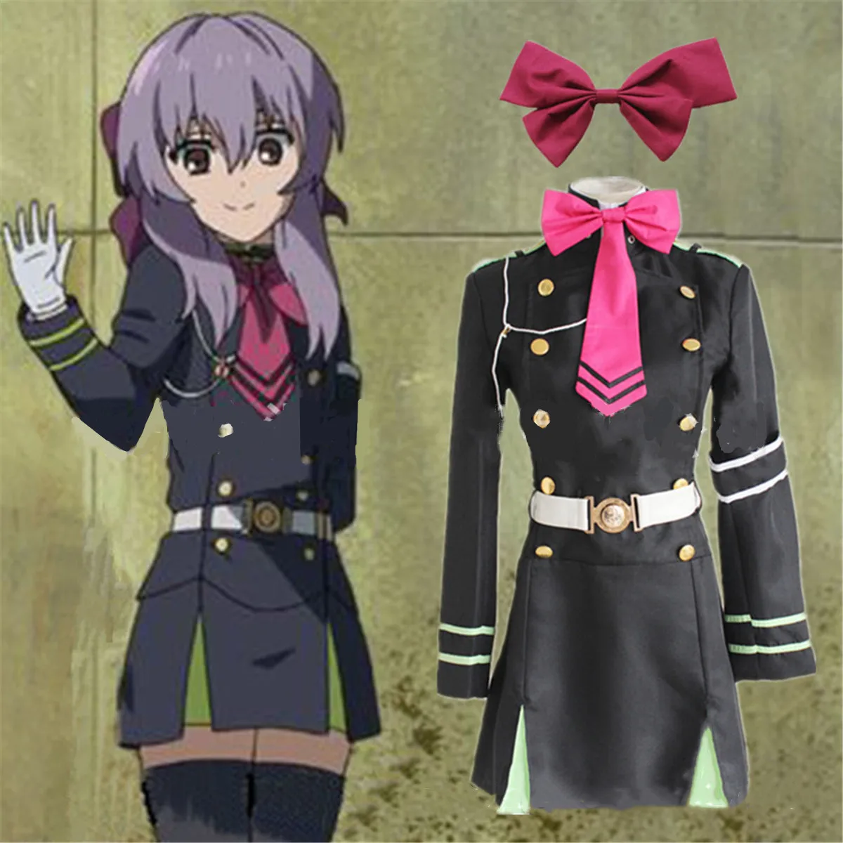 Женские Девушки японского аниме Серафим конца Owari no Seraph Hiiragi Shinoa Хэллоуин Косплей