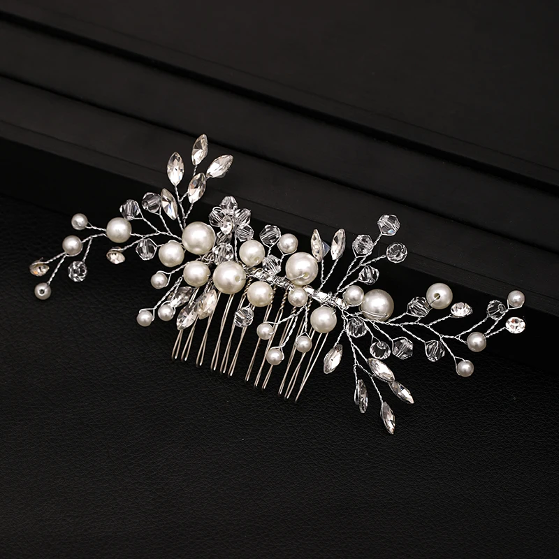 Модные тиары серебряного цвета гребень для волос с кристаллами и жемчугом