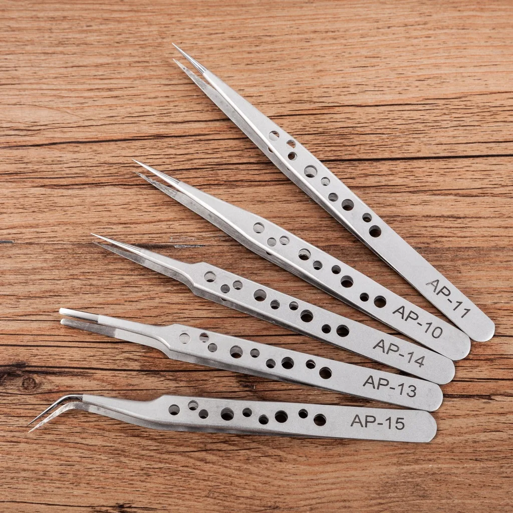 

200pcs eyelash Tweezers Anti-static Curved Straight Tip Precision Stainless