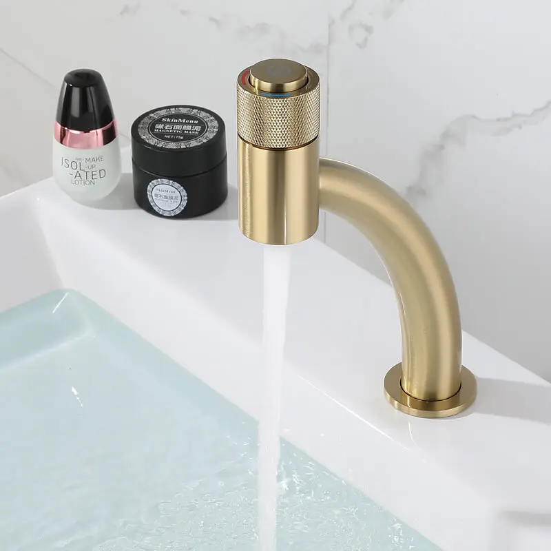 

Eocony Brushed Gold Bathroom Basin Sink Light Luxury Faucets Mixer Waterfall Kitchen Deck Mounted Matte Black Steel Single Tap