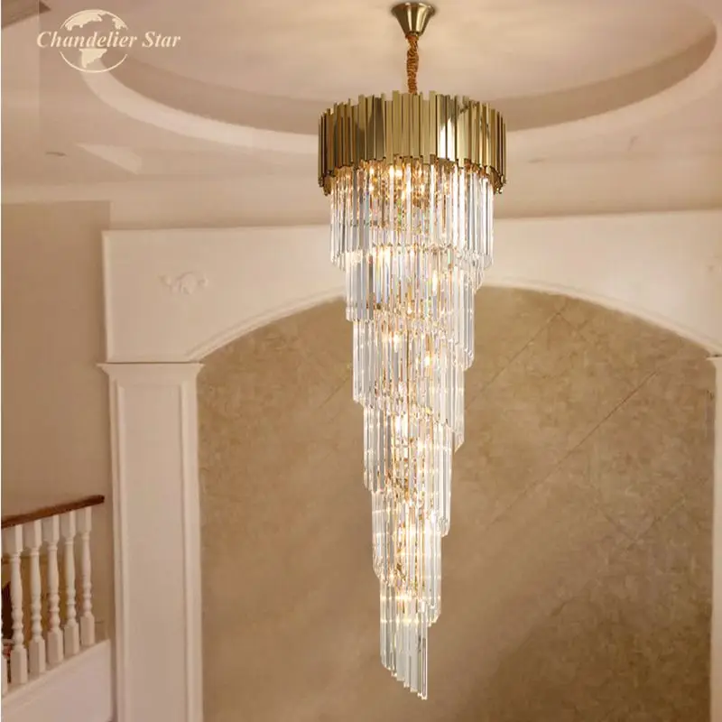 売る 高級ledシャンデリア照明現代メタルゴールドスパイラルランプリビングルームビッグ階段ホテルヴィラライト器具lustre