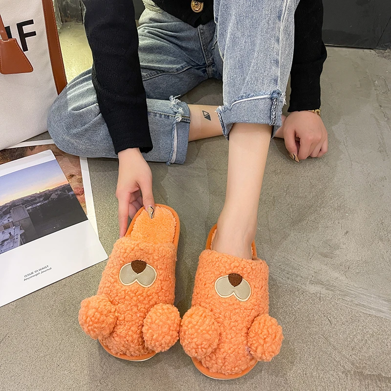 Plush Slippers Baotou Female Autumn and Winter Indoor Warmth Unisex Cute Cartoon Home Ladies Fashion Cotton Slippers