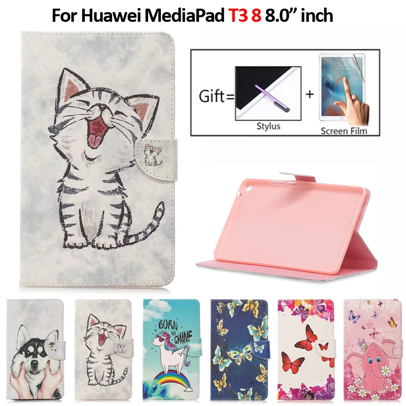 8-дюймовый чехол для планшета Huawei MediaPad T3 8 милый кожаный с единорогом кошкой