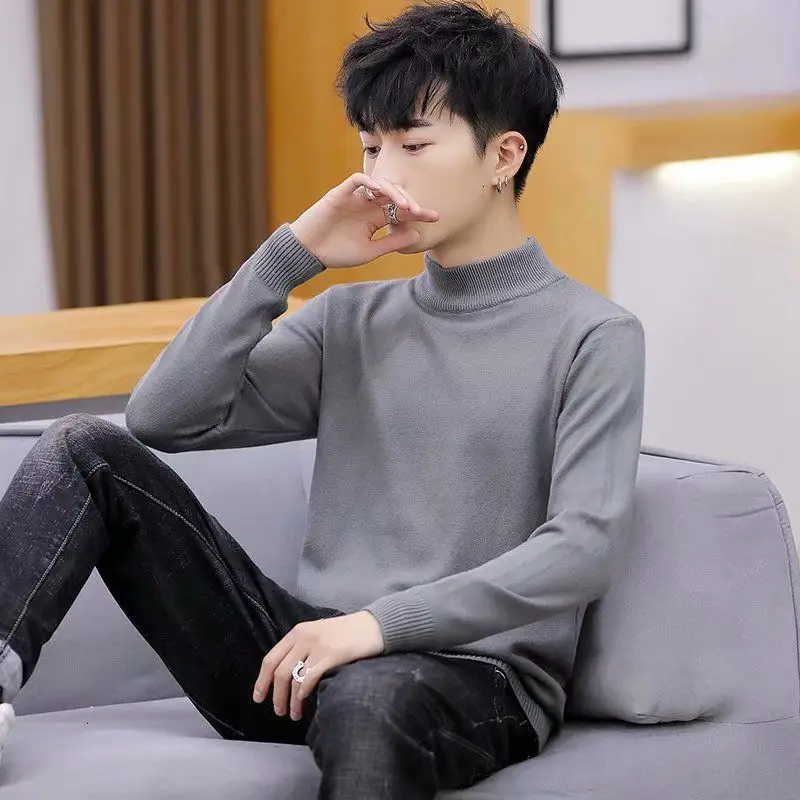 

Men's sweater knit sweater high neck Korean sweater pullover men's slim long-sleeved bottoming shirt