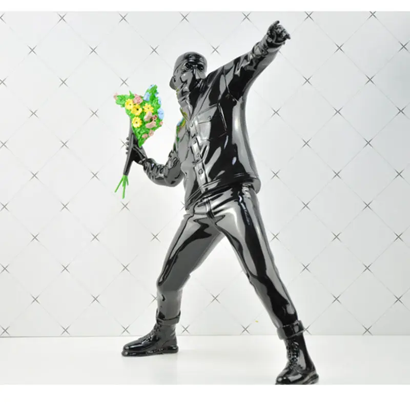 

Desk Decor Banksy Flower Thrower Sculpture Home Decoration Accessories Modern Ornaments Creative Resin Table Statue