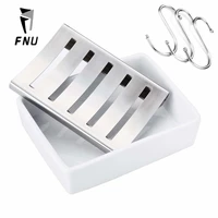 ceramic white soapes dish stainless steel shower soap holder double layer soap tray with drain 3pcs towel hooks