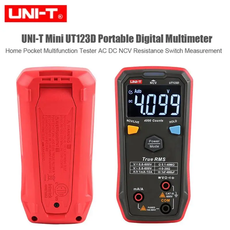 

UNI-T мультиметр UT123D UT123 портативный мини цифровой мультиметр 3999 отсчетов AC DC NCV переключатель напряжения тока сопротивления тестер