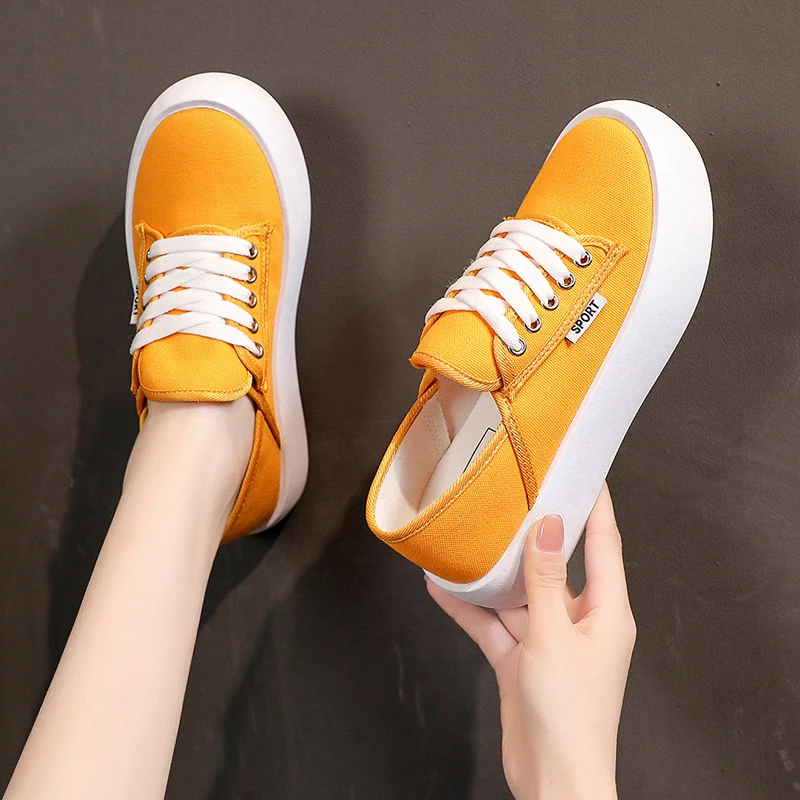 

Canvas shoes big head bread thick bottom ugly summer 2021 new two-wear simple casual shoes white shoes women