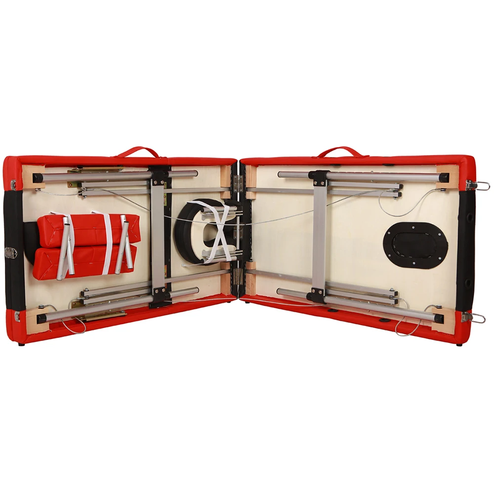 

3 Sections Folding Aluminum Tube SPA Bodybuilding Massage Table Black with Red Edge