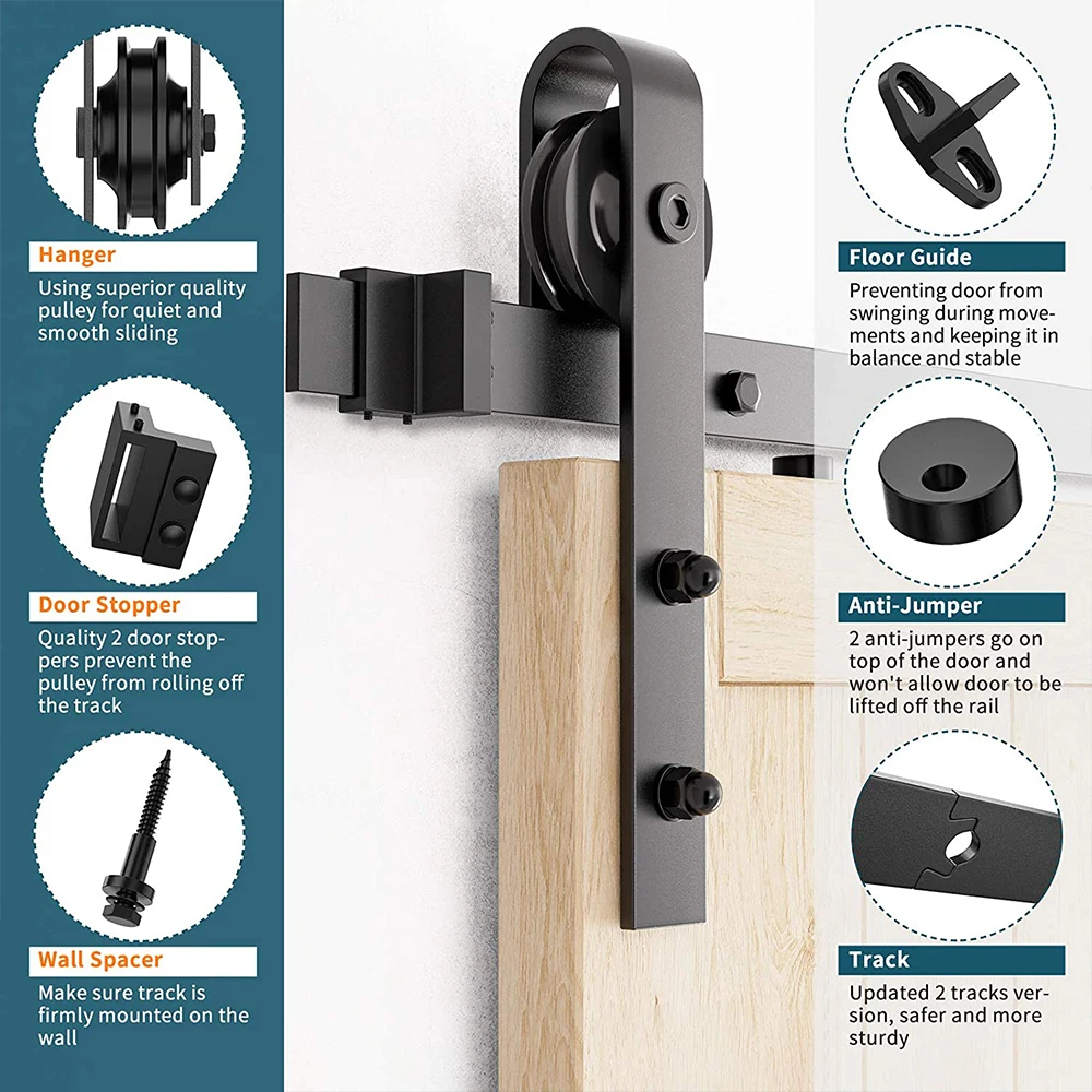 JACHOR 4-16FT J-Shaped Barn Door Slides Hardware Carbon Steel Hanger Roller System Fittings for Single Doors | Обустройство дома