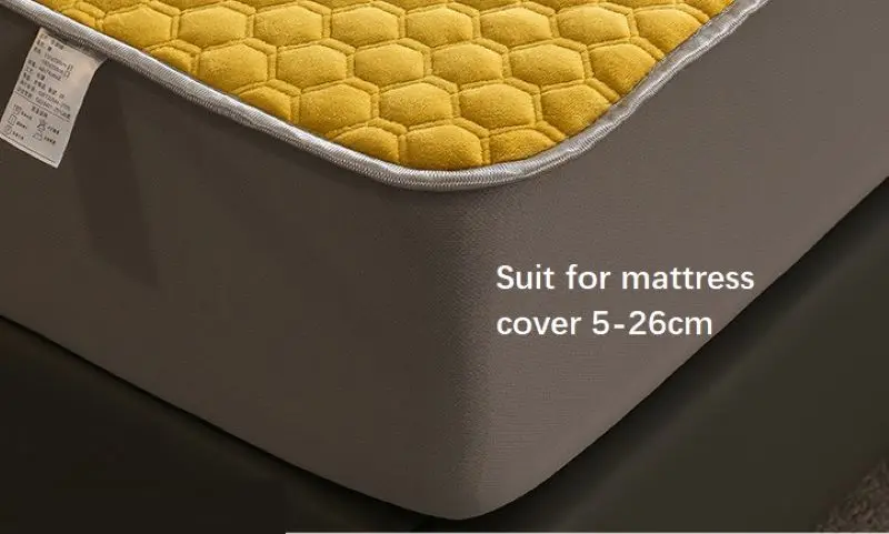 

Yellow Solid Color Quilted Mattress Cover King Queen Size Thicken Velvet Plush Pad Protector Cover Not Including Pillowcase