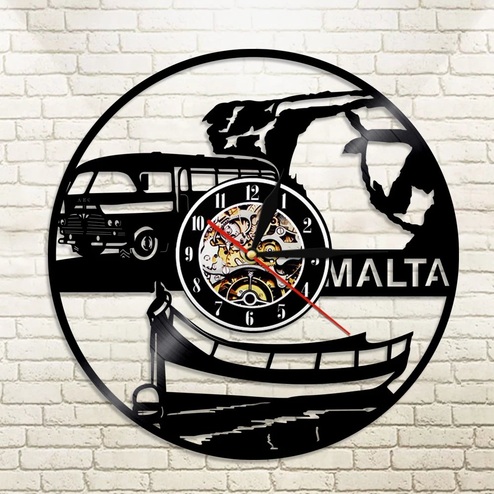 Настенные часы с виниловой пластиной винтажные в стиле Республики Мальта для
