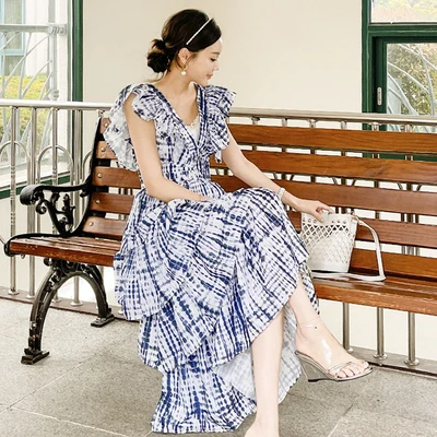 

ZAWFL 2021 New Summer Women Sexy V-Neck Sleeveless Backless Maxi Dress High Quality Fashion Flowers Print Cake Hem Long Dress