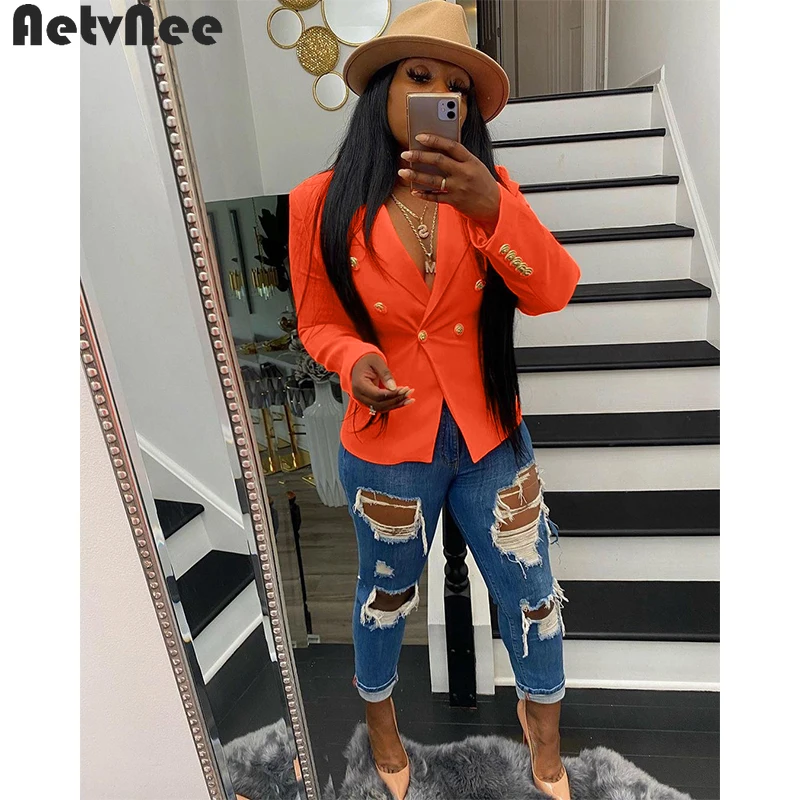 

AetvNee Solid Blazers for Women Clothes 2021 Autumn Full Sleeve Turn-down Collar Single Button Slim Blazer Coats Casual Fashion