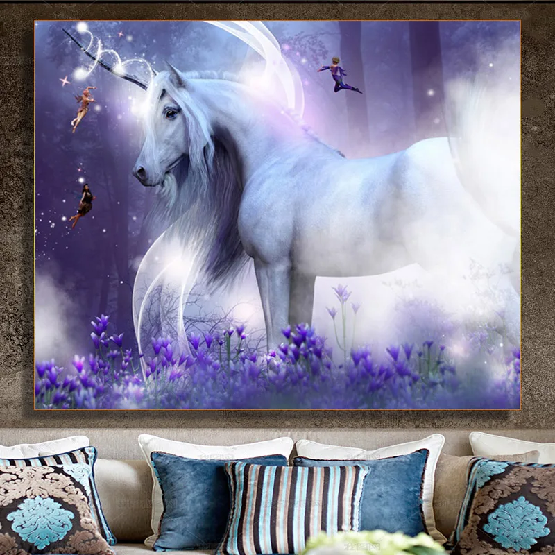 Laeacco Единорог живопись каллиграфия мультфильм лошадь плакаты и принты холст