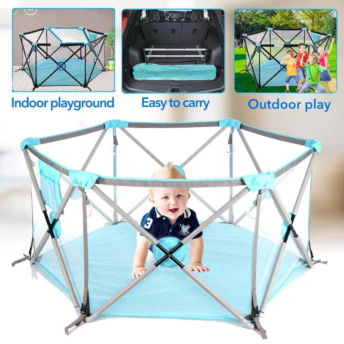 

Folding Baby Playpen Children Indoor Game Pool Dry Ocean Ball Play Pool Easy To Install Kids Home Security Fence Playing Tent