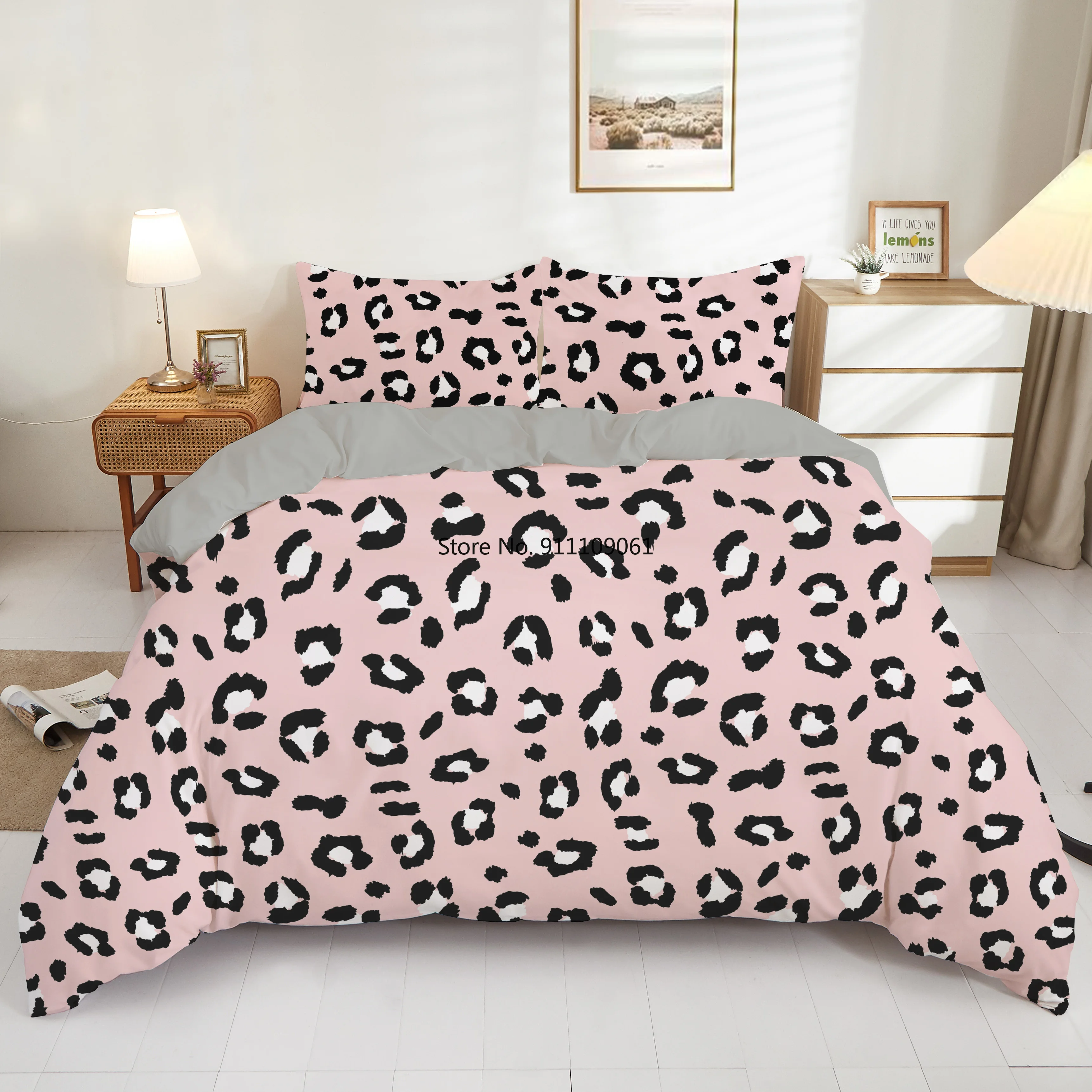 

Nordic Leopard Printed 3D Bedding Set Pink 240X220 King Duvet Cover Sets Queen Size Black Comforter Covers with Pillowcase