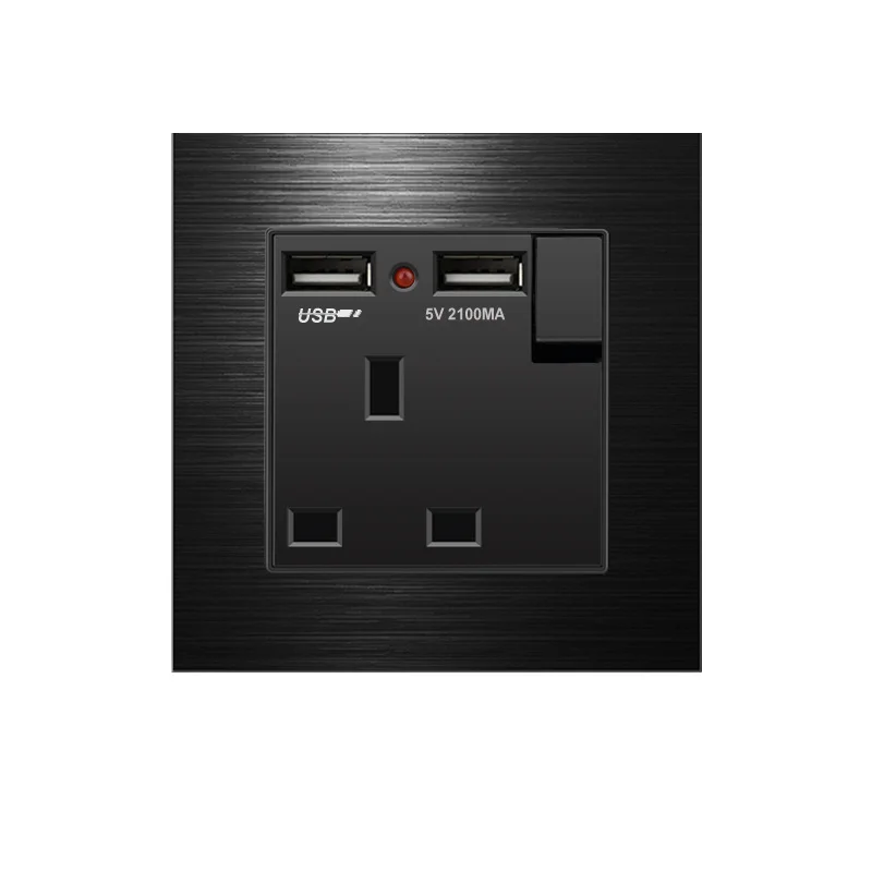 Светодиодный индикатор двойное гнездо USB черная матовая алюминиевая панель с