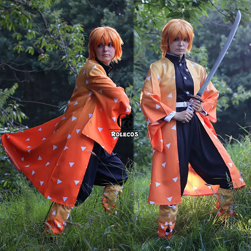 ROLECOS аниме Demon Slayer Косплей Костюм агатсума зенитсу Kimetsu no Yaiba Косплей Костюм мужской кимоно желтый Униформа полный комплект