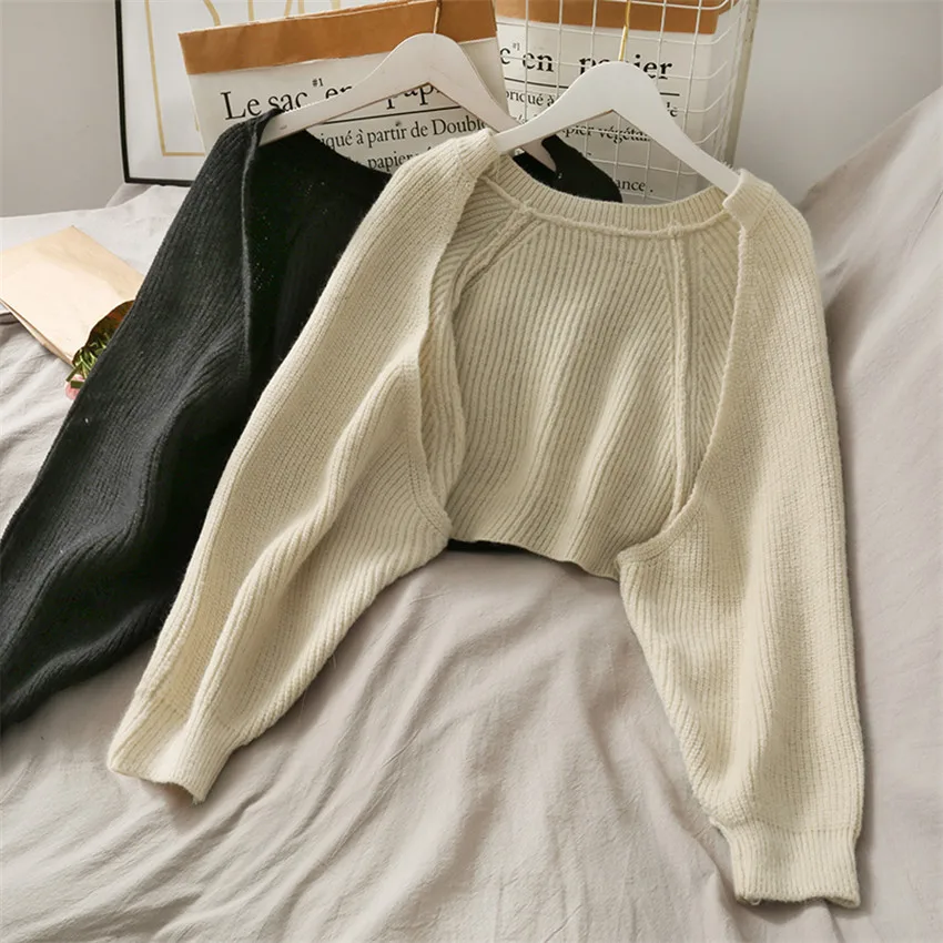 

2021 Fall Winter Cardigans Crop Top Women Lantern Sleeve Casual loose Knitted Cardigan Sweater Coat Korean Clothes Winter