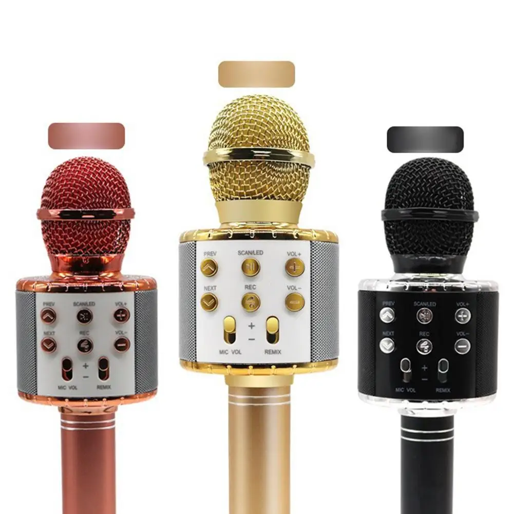 WS 858L караоке Bluetooth микрофон Поддержка записи песни Micro USB порт портативный беспроводной микрофон с мигающими огнями