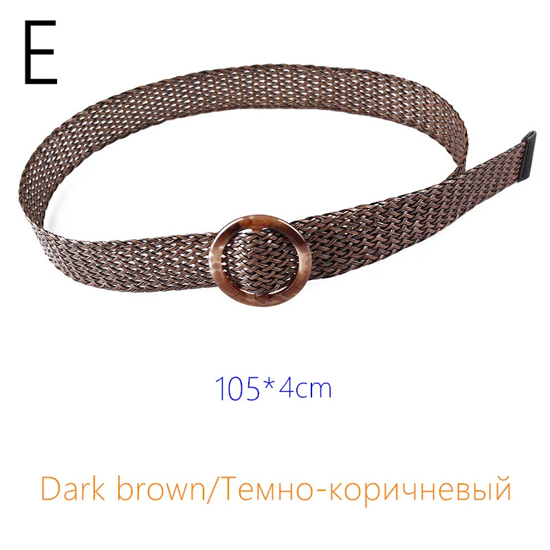 E dark brown Женские PP Соломенные Широкие ремни для женского платья плетеный эластичный пояс женский винтажный дизайнерский пластиковый деревянный ремень с пряжкой Повседневный тканый ремень - Цвет: E dark brown