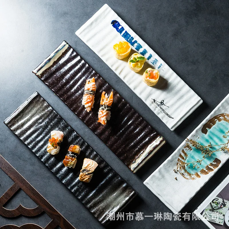 Креативная длинная тарелка для суши гирлянда простая ретро японского ресторана