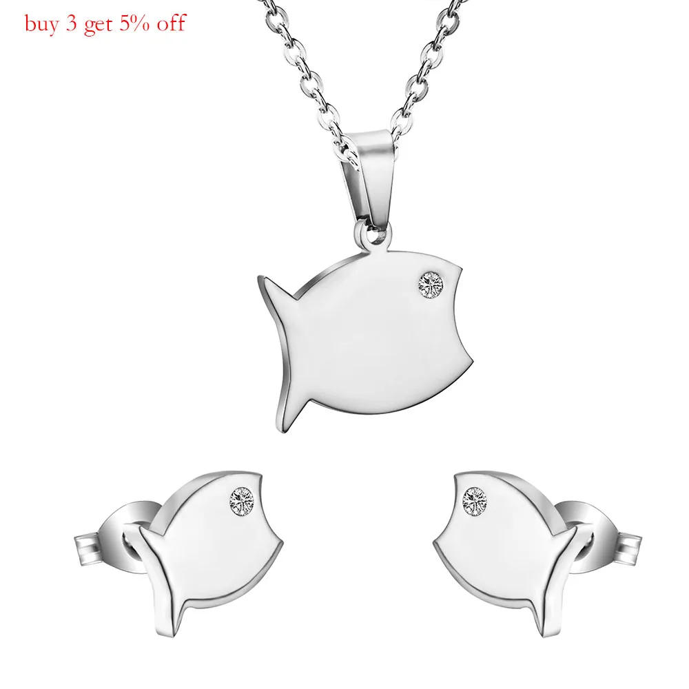 Роскошные детские серьги из нержавеющей стали с кристаллами и рыбками ожерелье