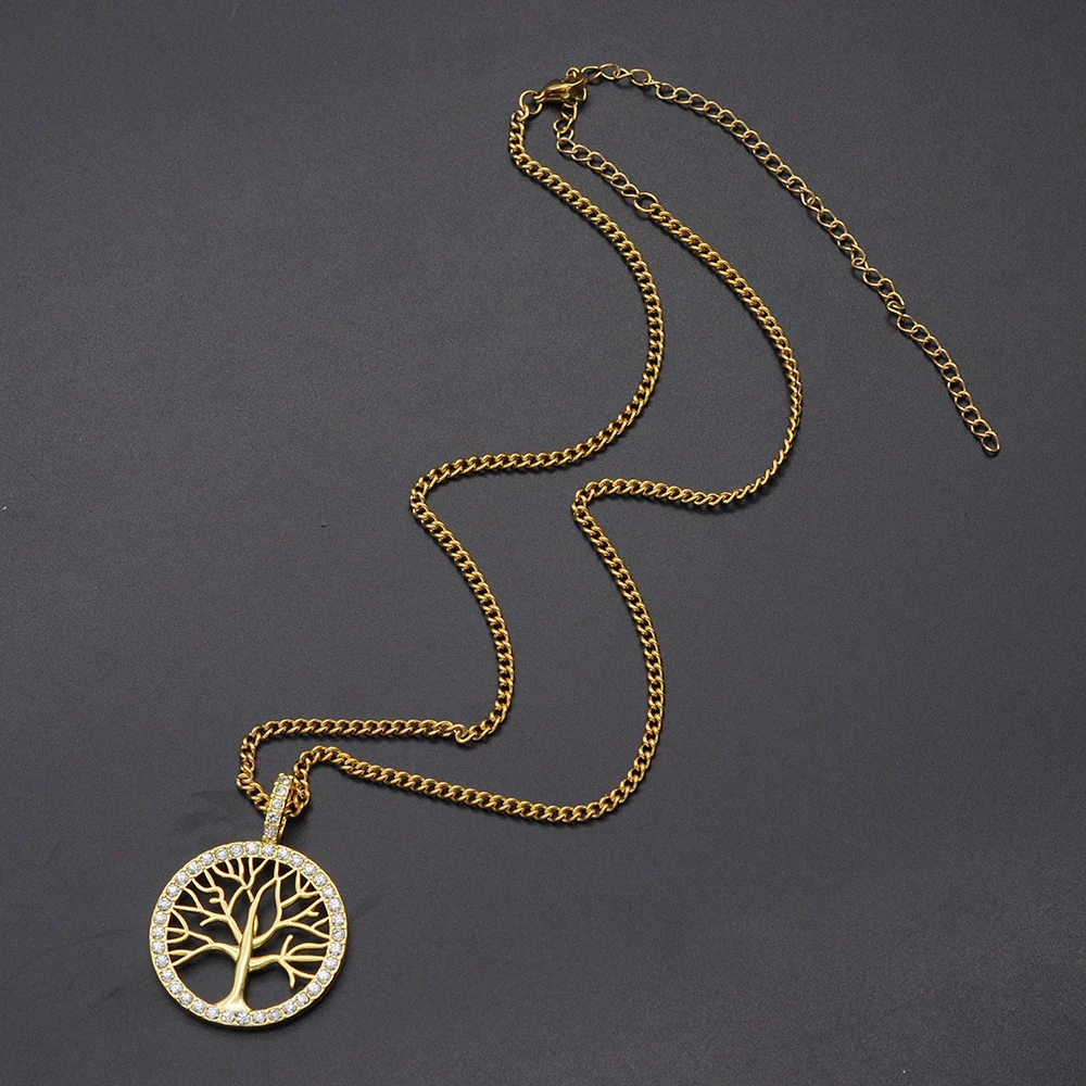 Trendy Crystal Pendant Necklace with Tree of Life Designed for Hip Hop Style - Bling Bling Iced Out Jewelry; Perfect for Drop Shipping and Wholesale Orders. image 5