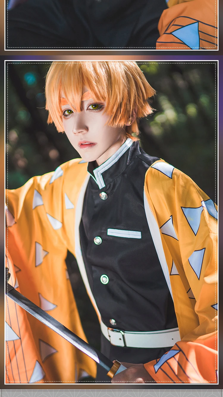 Японское аниме «убийца демонов», Kimetsu no Yaiba, костюмы для косплея, Agatsuma Zenitsu, полный комплект одежды, костюм на Хэллоуин
