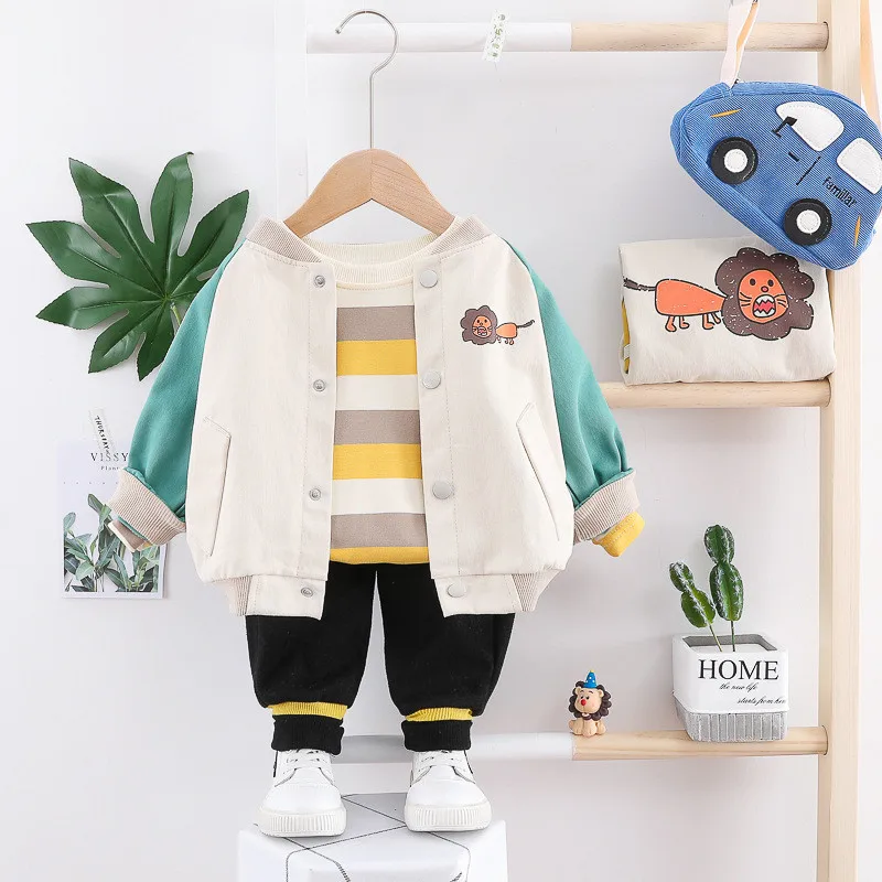 

Кофта и штаны для мальчиков и девочек, весенне-осенние, полосатые, с принтом животных