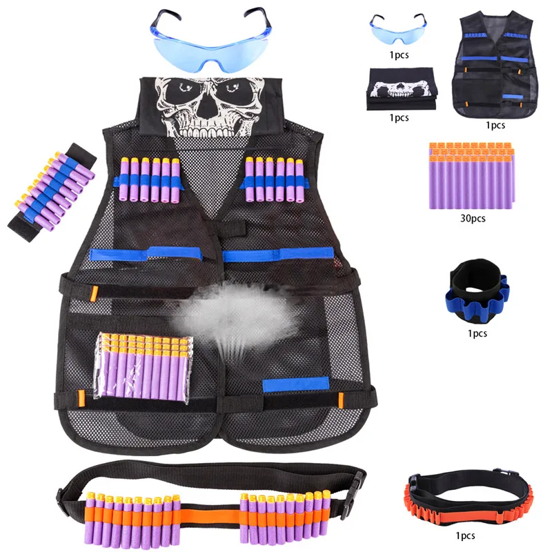 1 kit Классический дышащий сетчатый Детский мягкий тактический комплект с 30 патронами мягкие пули зажимы очки ремень для Nerf N-strike Elite - Цвет: 1 kit