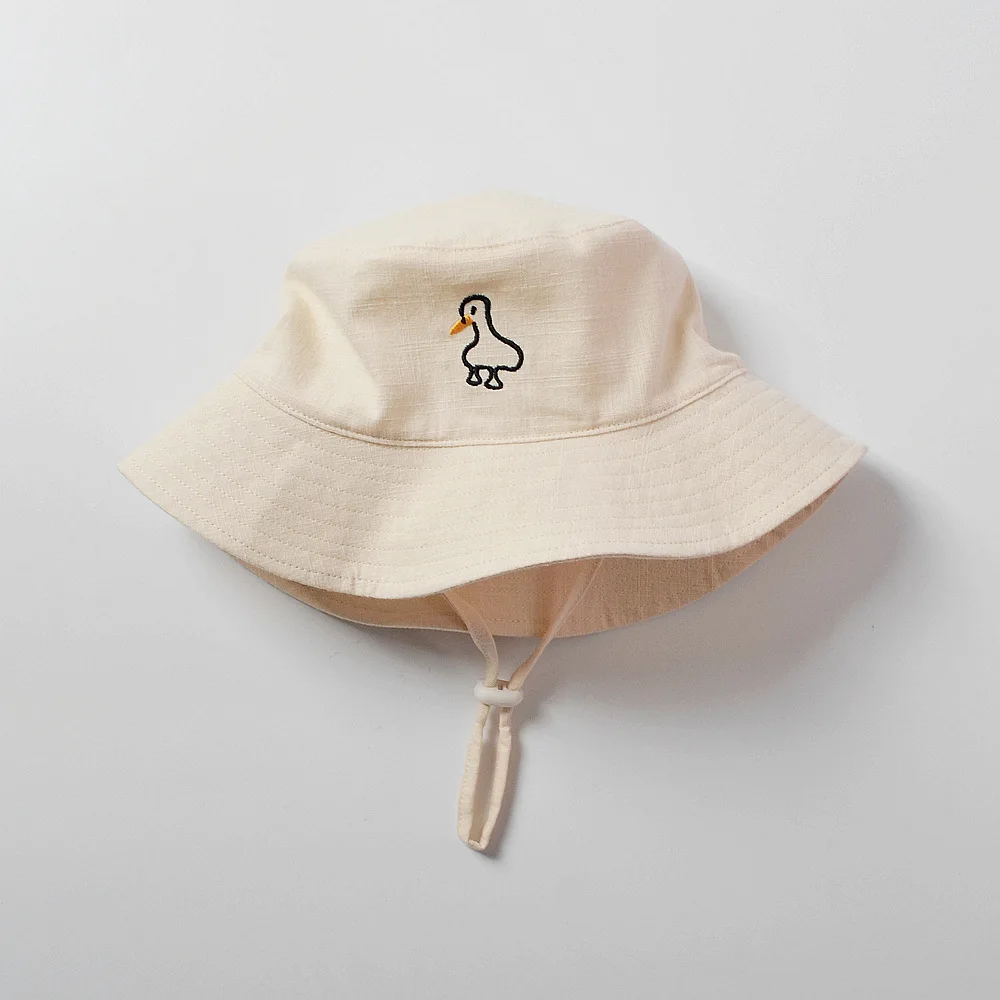 

Sun Hat Kids Girl Boy Summer Beach Bucket Cap UV Protection White Duck With String Breathable Holiday Outdoor Accessory For Baby