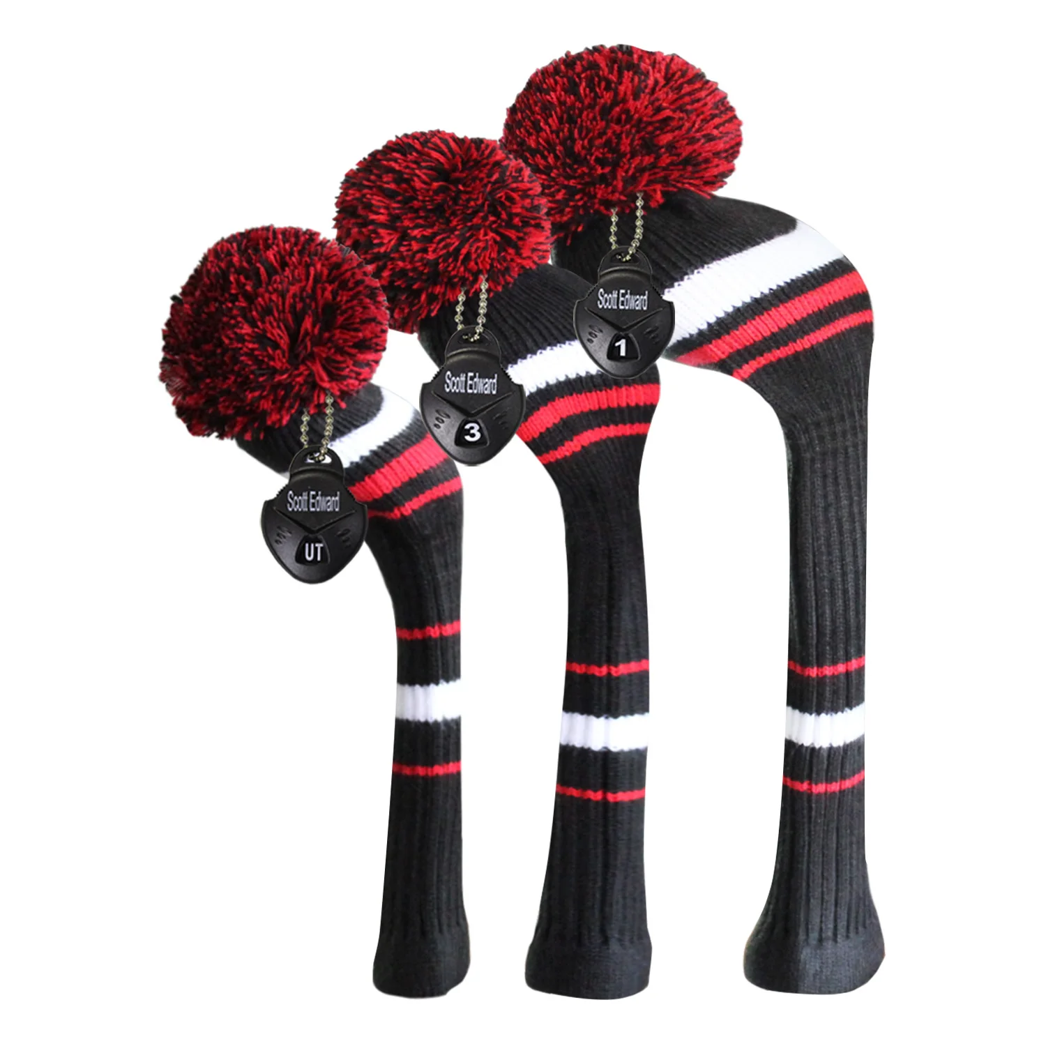 SET of 3 Серые Красные Предупреждение ющий цвет стиль Вязаный чехол для головки клюшки для гольфа, набор из 3 для 3 для дерева водителя(460cc), фарватера, гибрид/ут - Цвет: SET of 3