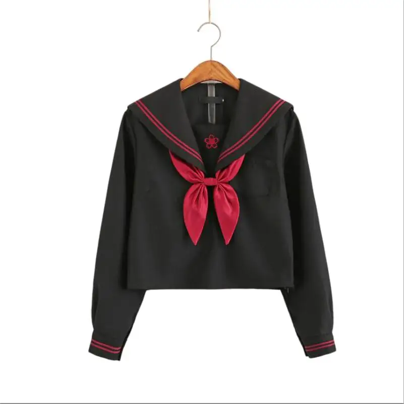 Long Sleeve Tops Осень японская школьная форма для девочек, Милая зимняя куртка с длинными-длина Sailor Топы плиссированная юбка комплекты Косплэй костюм JK серии - Цвет: Long Sleeve Tops