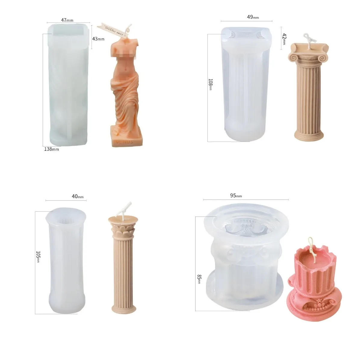 

4pcs Set Roman Column Silicone Mold DIY Venus Goddess Aromatherapy Candle Mold Human Body Plaster Candle Making Supplies