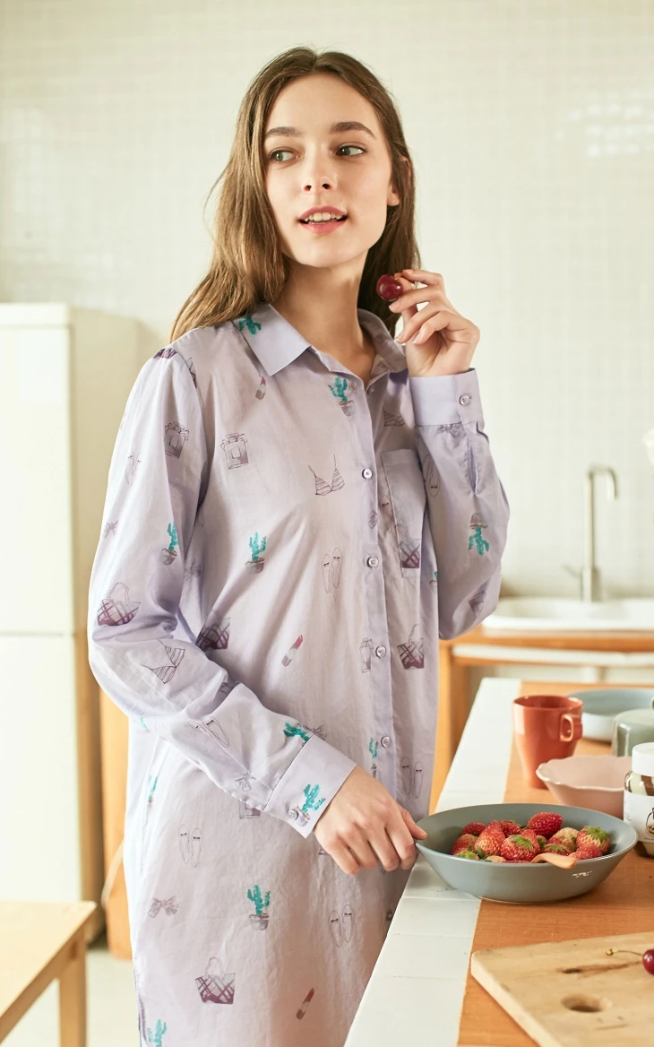 Vero Moda Новое поступление Ins стиль печатных хлопок рубашка Домашняя одежда платье | 319105517