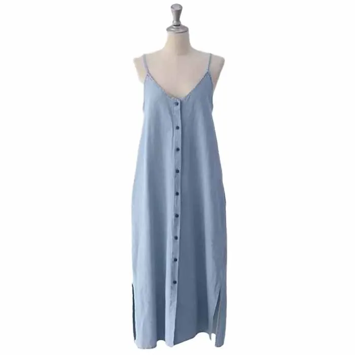 

COIGARSAM Women dress Spaghetti Strap Dresses Light Dark Blue 6042