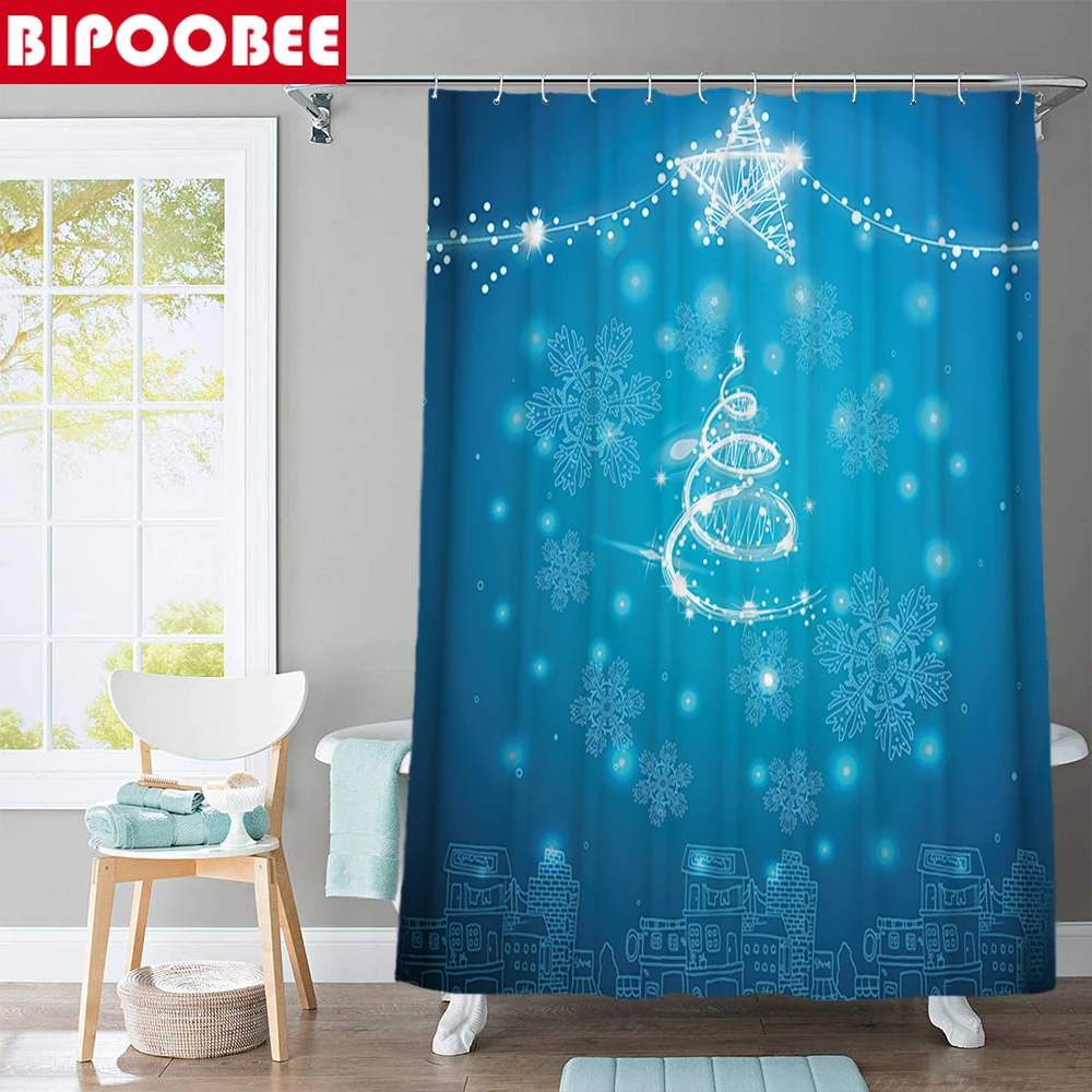 Синяя Рождественская занавеска для душа с треугольным принтом ванной комнаты