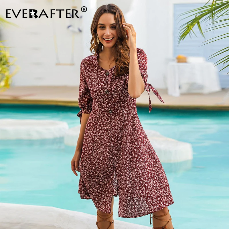 EVERAFTER элегантное женское платье с v образным вырезом и цветочным принтом в стиле