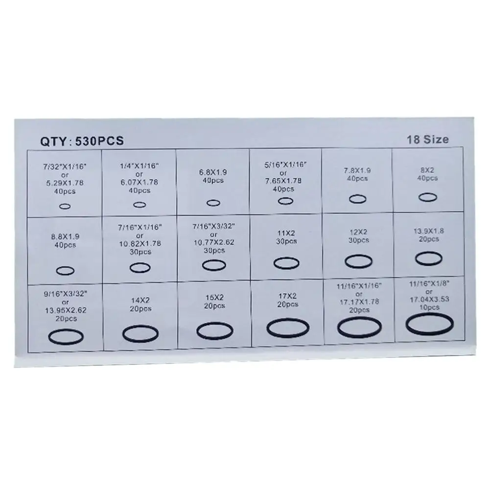 Ассортимент резиновых уплотнительных колец 530 шт./компл. с держателем чехол