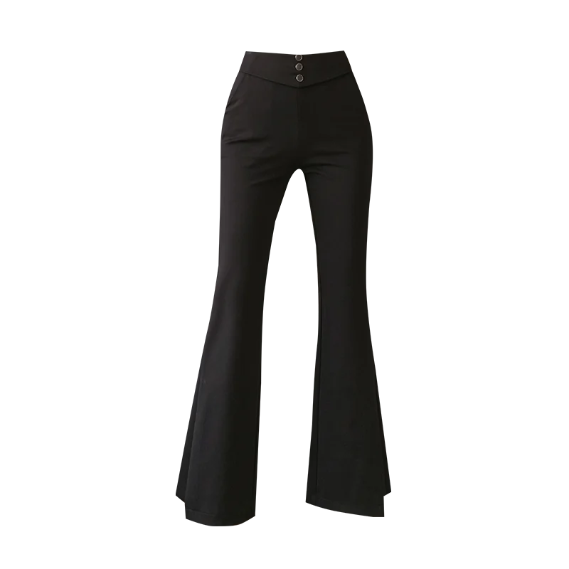

Black Stretch Flared Pants Women Fashion Cotton Office Work Elegant Trousers Casual Loose Korean Pockets with Beaded Chic Pants