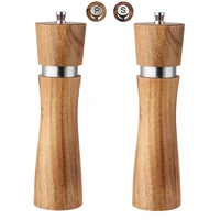 wood salt and pepper grinders set manual acacia salt and pepper shaker mill kit with adjustable coarseness 8 inch