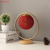 modern wooden table lamp fashion wedding room red table lamp romantic and warm bedroom bedside lamp night light