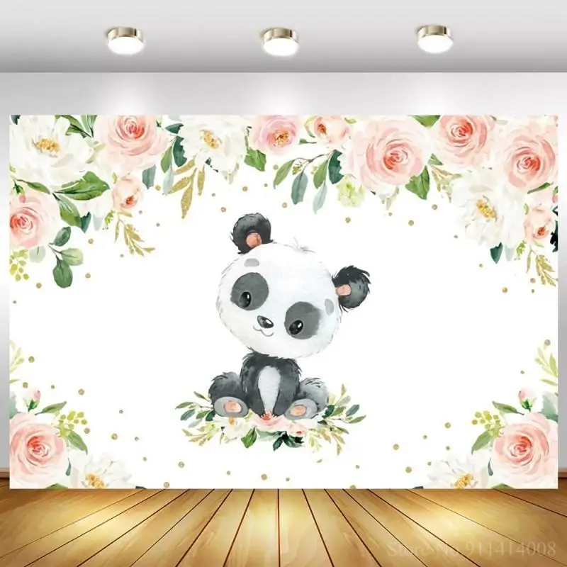 

Цветочный мультфильм панда Новорожденный ребенок душ фотография фон белый ребенок 1-й День рождения девочка Фото декорации