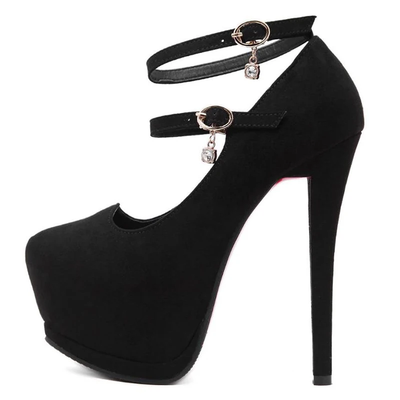 Стразы с пряжкой и ремешками крест-накрест Замшевые женские туфли-лодочки