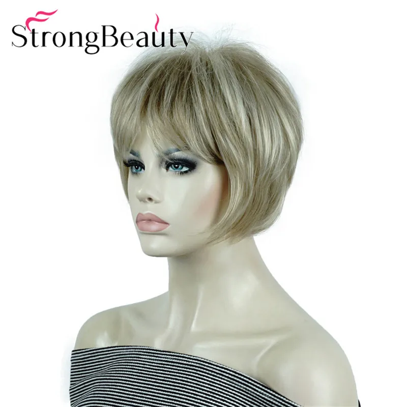 StrongBeauty короткие прямые парики мягкие волосы слоистые локоны Омбре блонд/Красный синтетический парик